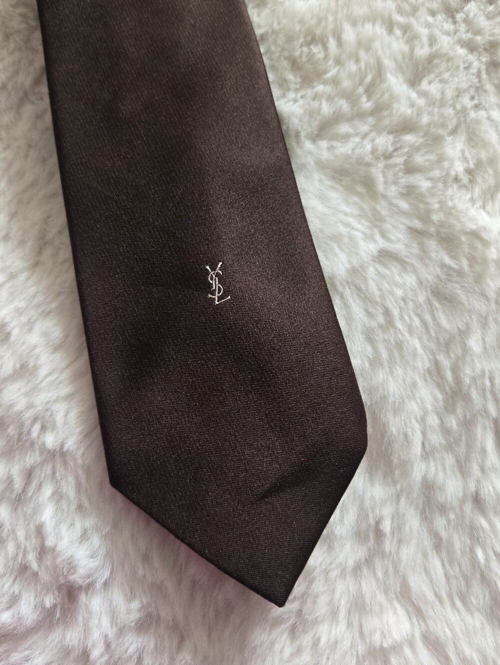 Yves Saint Laurent Dark Brown Silk Tie with Tonal Monogram